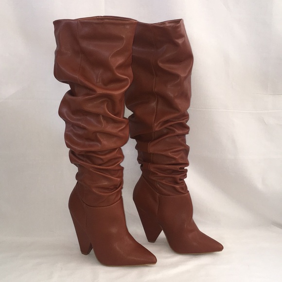 LAST ONE! Women's Brown Slouchy Heeled Tall Boots - Picture 3 of 8